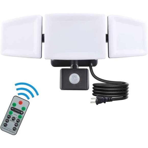 35W Motion Sensor LED Security Light Outdoor with Remote Control,3 Head Plug in - Picture 5 of 6